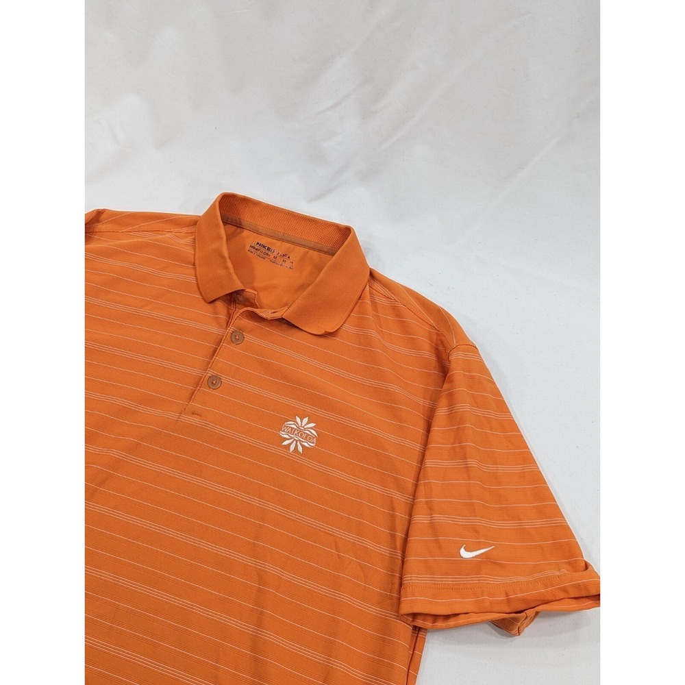 Nike Golf Polo Men's Medium Orange Striped Waikoloa Golf Resort Hawaii Dri-Fit